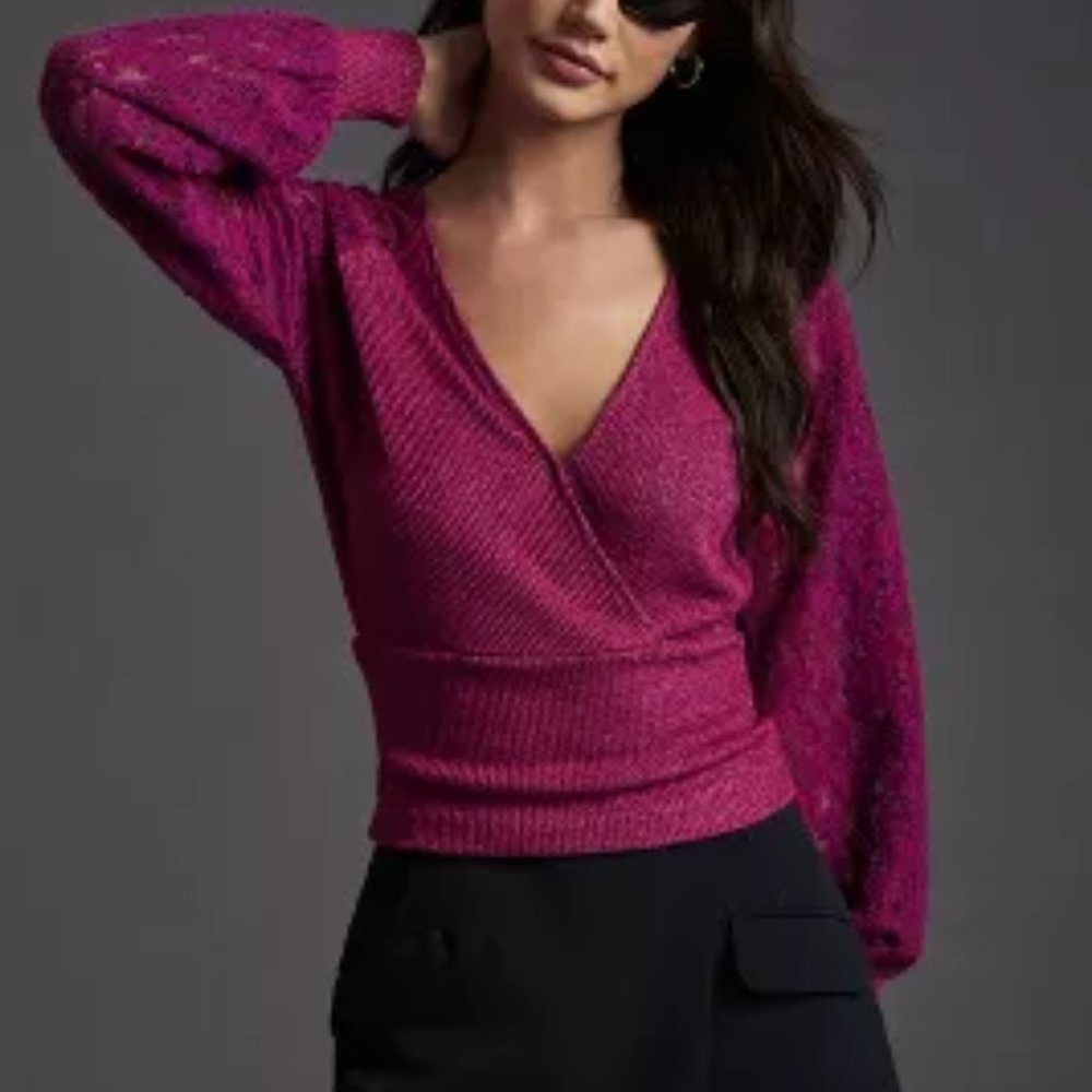 Anthropologie PLUM Lace-Sleeve Sweater Top (NEW)